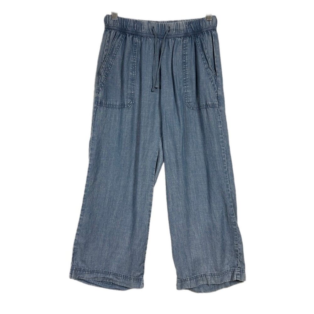 Splendid Wide Leg Crop Drawstring Pull On Pant Sz S Blue
